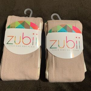 ZUBII kids size 12 (2) pairs 78%cotton tri color tights NWT